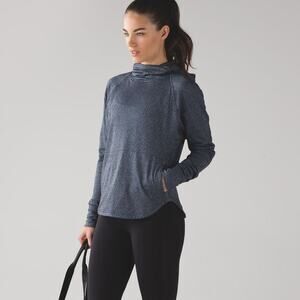 Lululemon Pick Up The Pace Long Sleeve Hoodie Blue Denim Luon Jacquard Size 10